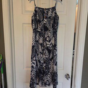 Old Navy Linen-Blend Button-Front Strappy Midi Sun Dress L Topical Palm Beachy